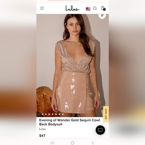 NWT Evening of Wonder Gold Sequin Cowl Back Bodysuit; Lulus; Size M